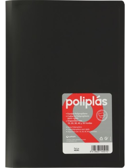 CARPETA Fº 20 FUNDAS SOLDADAS OPACAS NEGRO POLIPLAS